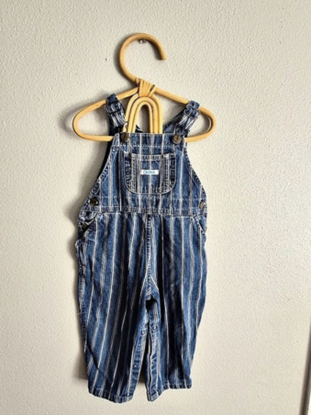 Carter's Vintage Striped Denim Overalls Carpenter Bib Pocket